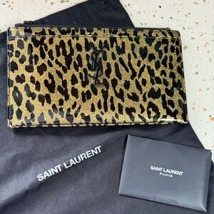 Saint Laurent Leopard Print Patent Clutch with COA